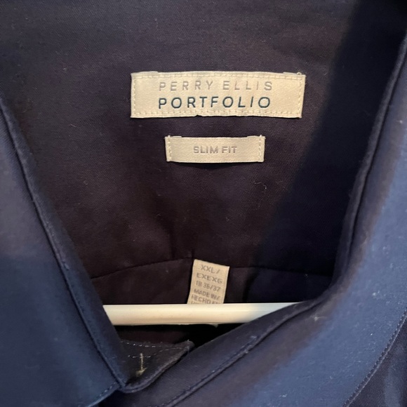 Mens XXL PORTFOLIO PERRY ELLIS SLIM FIT 18 36/37 Dark Blue Long Sleeved Shirt - Picture 3 of 5